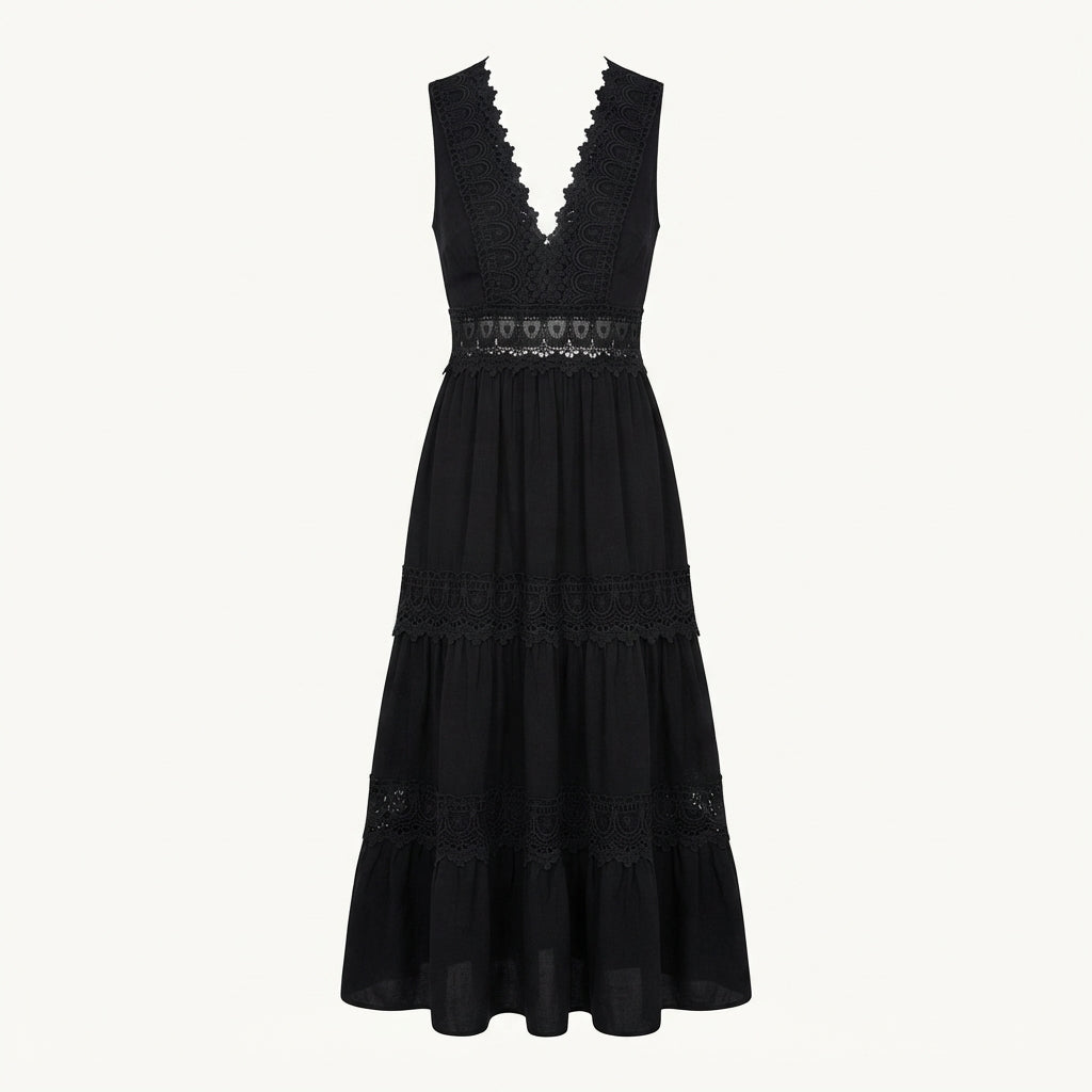 Freya Whitmore | Robe longue en crochet et dentelle