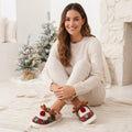 Frost Elk | Pantoufles de Noël vertes à motif de renne Fair Isle pour femmes