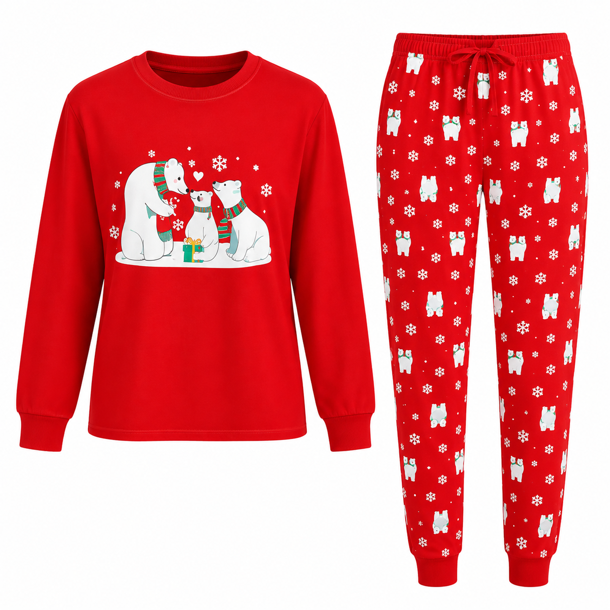 Frost Nook | Pyjamas de Noël rouges à imprimé ours polaire pour homme et femme / unisexes