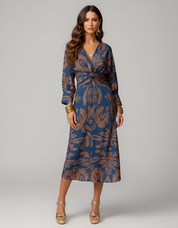 Althea Blackwood | Long-Sleeve Knot-Detail Midi Dress