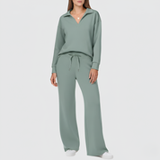 Penelope Dawson | V-neck Sweatshirt and Flared Pants Set
