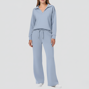 Penelope Dawson | V-neck Sweatshirt and Flared Pants Set