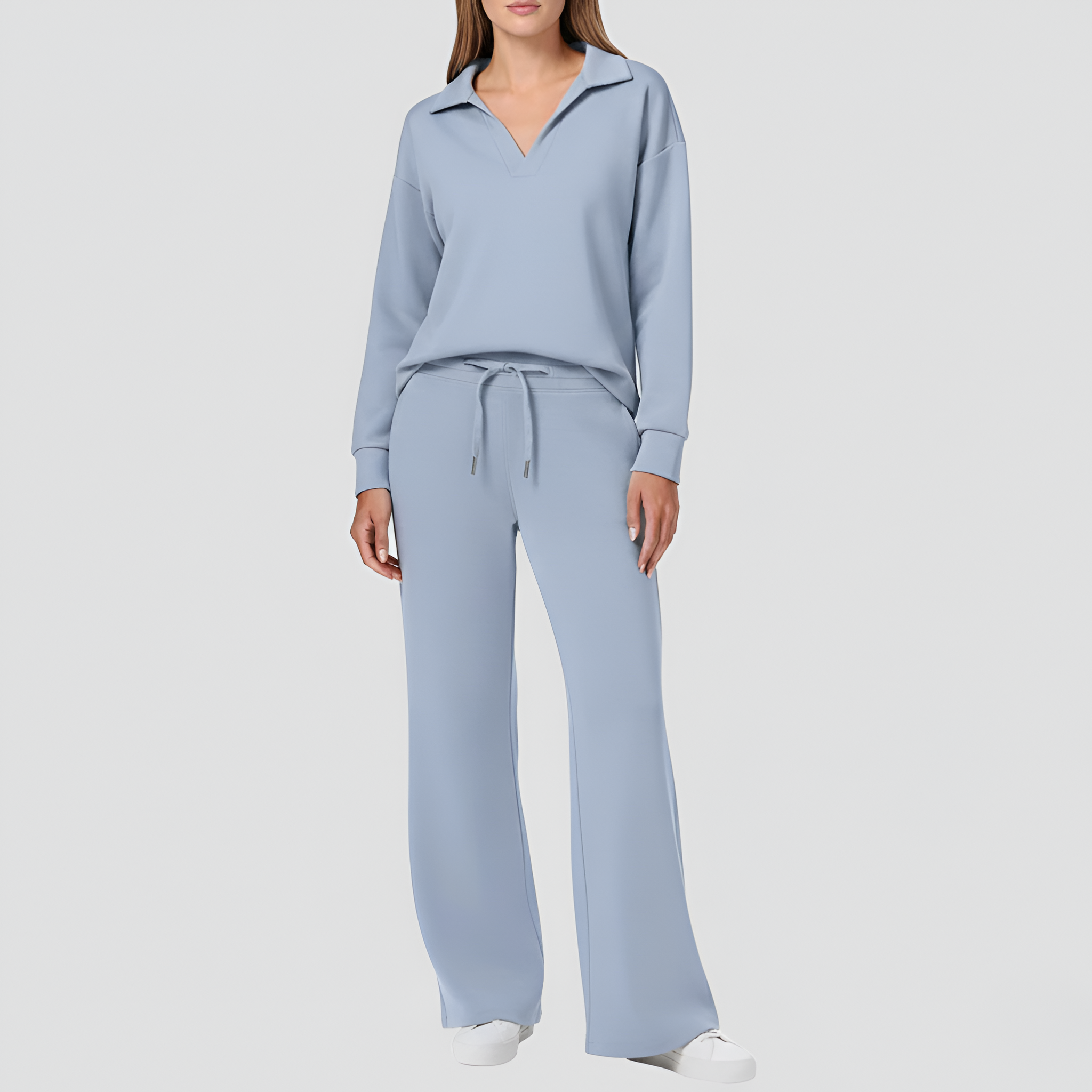 Penelope Dawson | V-neck Sweatshirt and Flared Pants Set