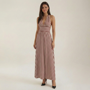 Mabel Holt | Halter Neck Striped Open-Back Maxi Dress