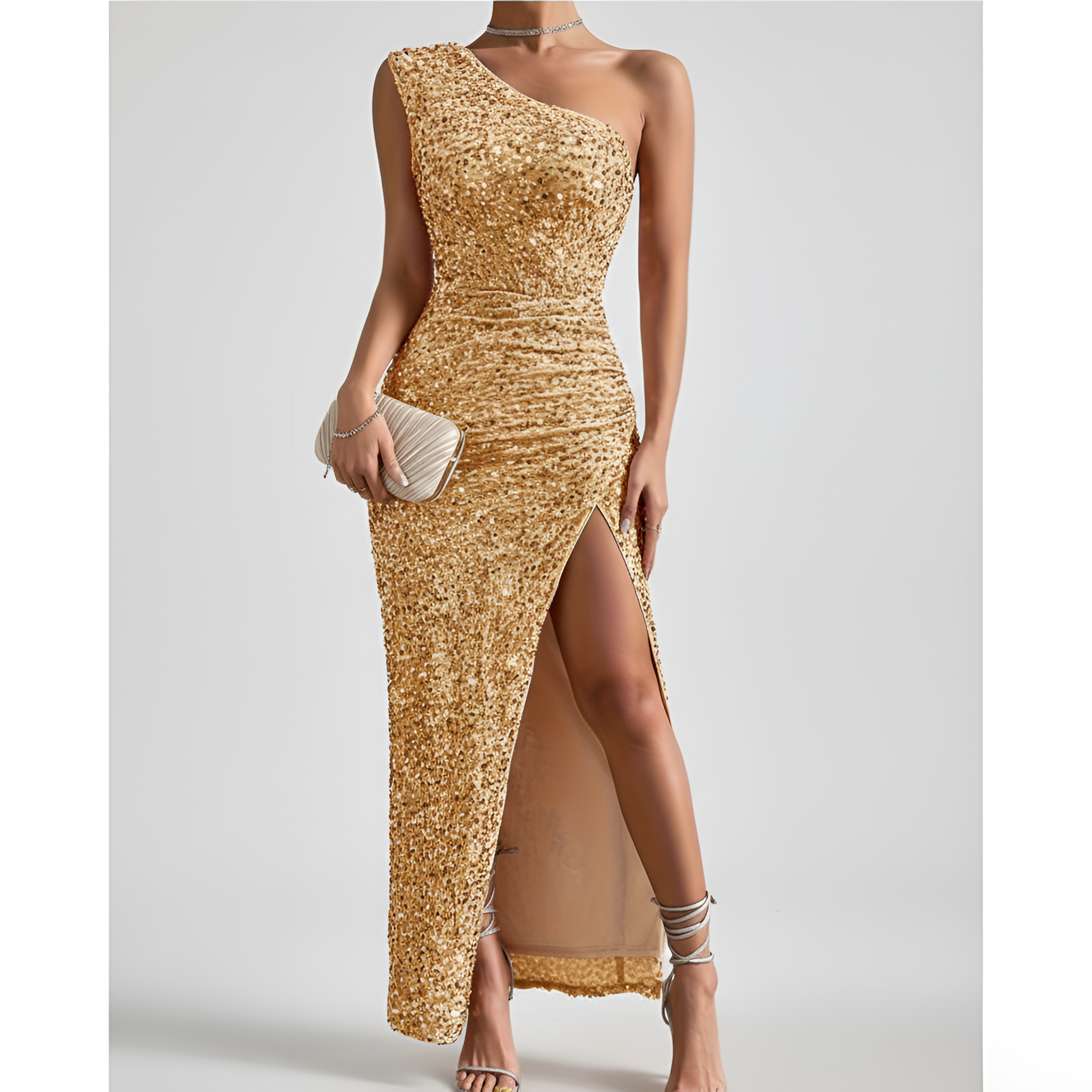 Nadia Knight | One-Shoulder Sequin Maxi Dress