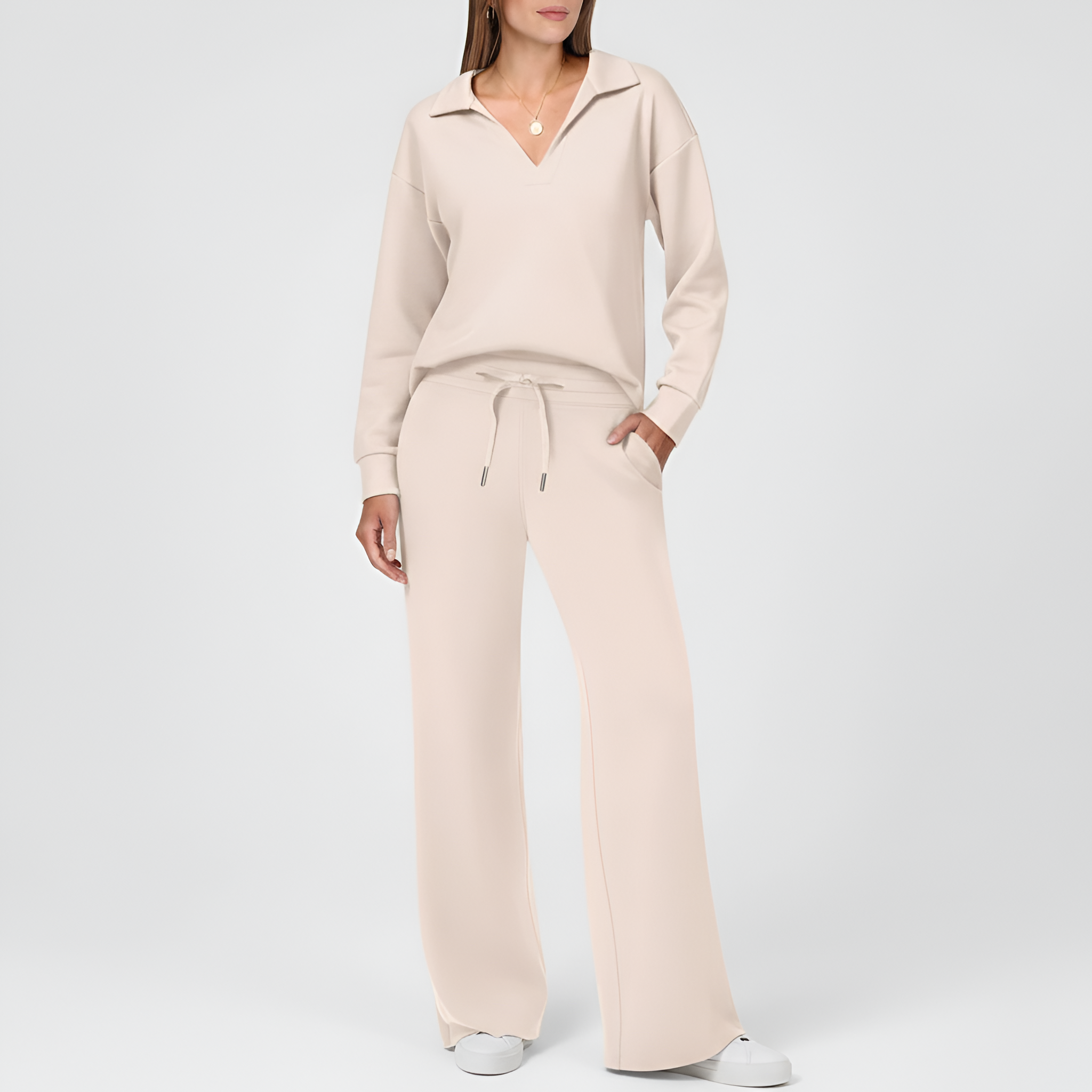 Penelope Dawson | V-neck Sweatshirt and Flared Pants Set
