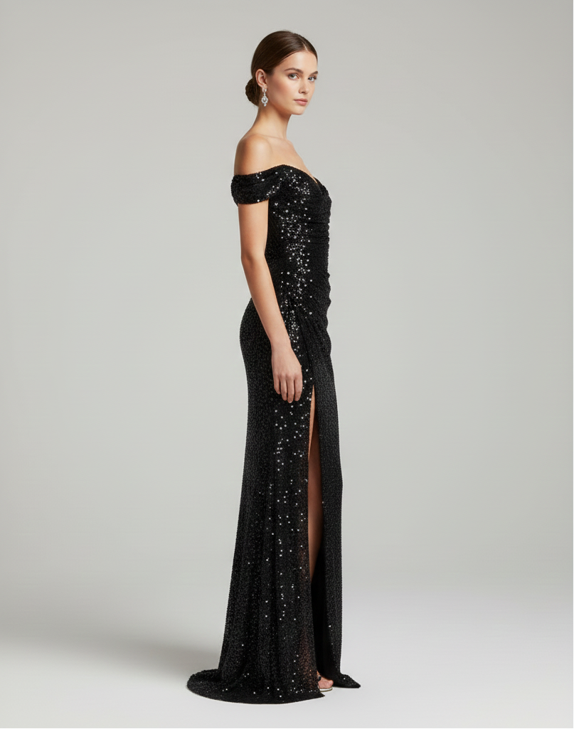 Melina Dawson | Off-Shoulder Sequin Maxi Dress