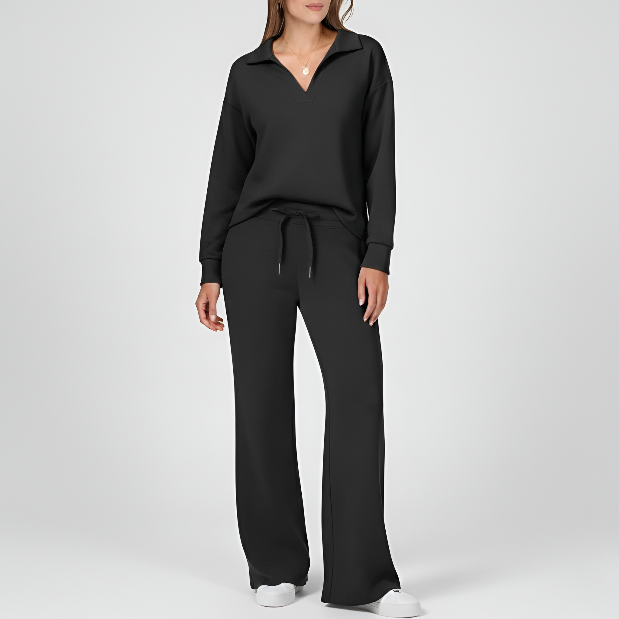 Penelope Dawson | V-neck Sweatshirt and Flared Pants Set