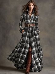 Georgina Thornton | Robe-chemise longue à carreaux tartan avec ceinture