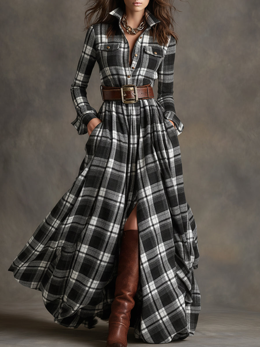 Georgina Thornton | Robe-chemise longue à carreaux tartan avec ceinture
