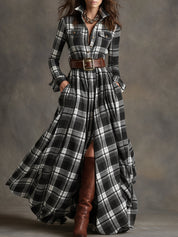 Georgina Thornton | Robe-chemise longue à carreaux tartan avec ceinture