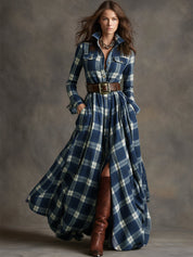 Georgina Thornton | Robe-chemise longue à carreaux tartan avec ceinture