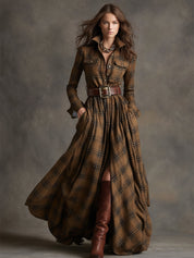 Georgina Thornton | Robe-chemise longue à carreaux tartan avec ceinture