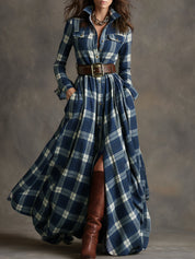 Georgina Thornton | Robe-chemise longue à carreaux tartan avec ceinture
