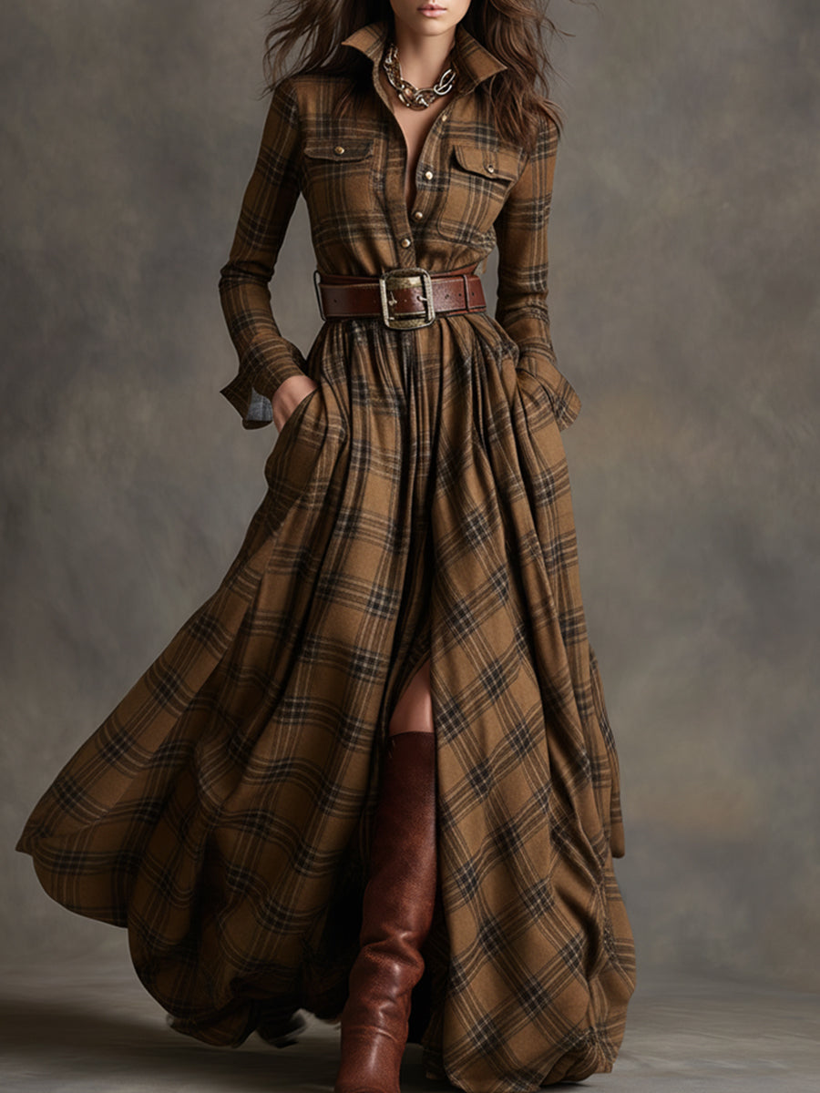Georgina Thornton | Robe-chemise longue à carreaux tartan avec ceinture