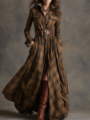 Georgina Thornton | Robe-chemise longue à carreaux tartan avec ceinture