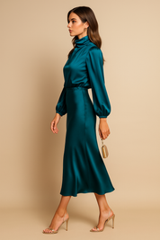 Genevieve Whitmore | Women’s High Neck Midi Wedding Dress – Elegant High Waist Silhouette