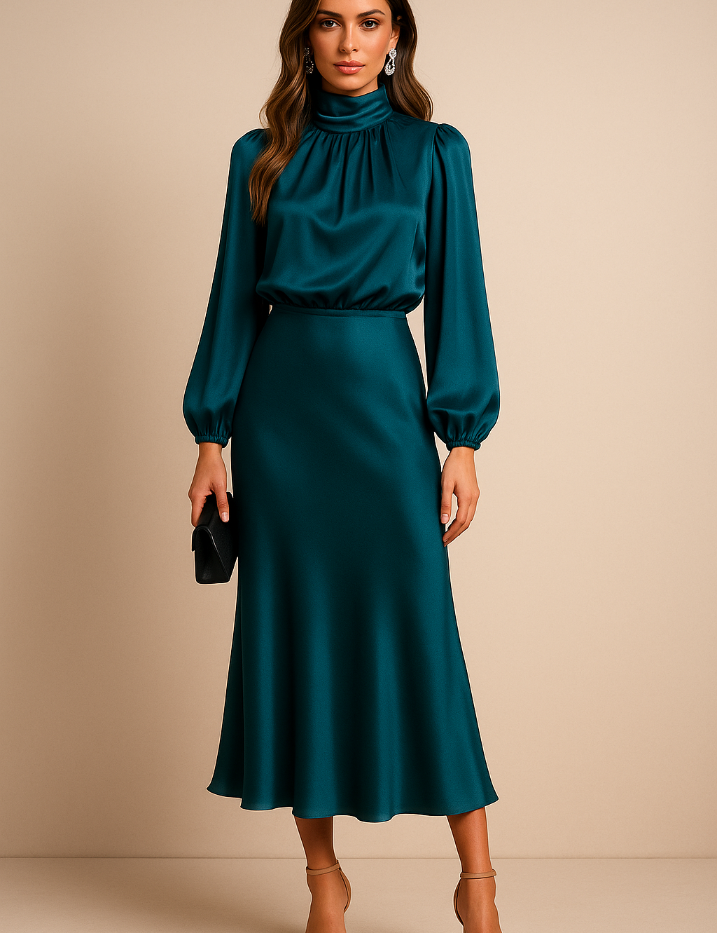 Genevieve Whitmore | Women’s High Neck Midi Wedding Dress – Elegant High Waist Silhouette