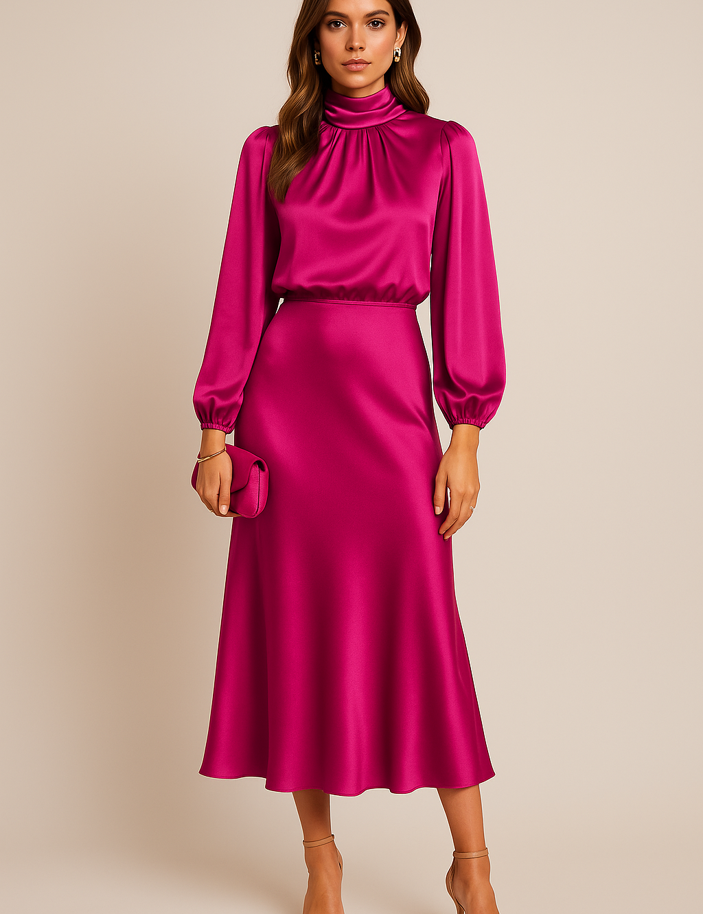 Genevieve Whitmore | Women’s High Neck Midi Wedding Dress – Elegant High Waist Silhouette