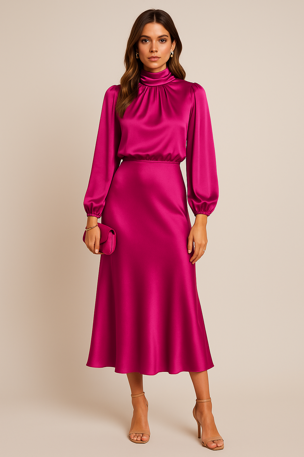 Genevieve Whitmore | Women’s High Neck Midi Wedding Dress – Elegant High Waist Silhouette