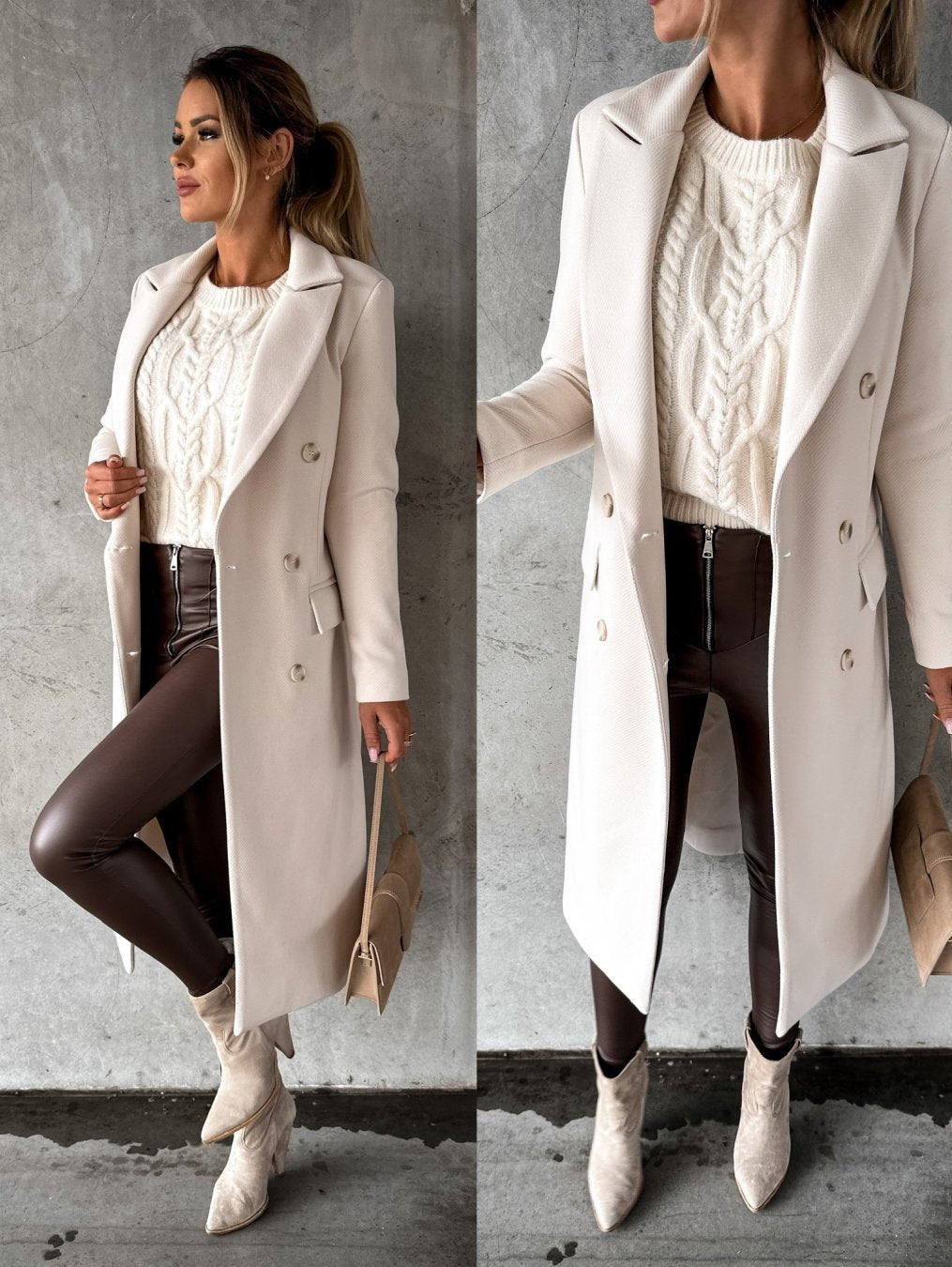 Geneviève | Elegant Double-Breasted Long Coat For Women