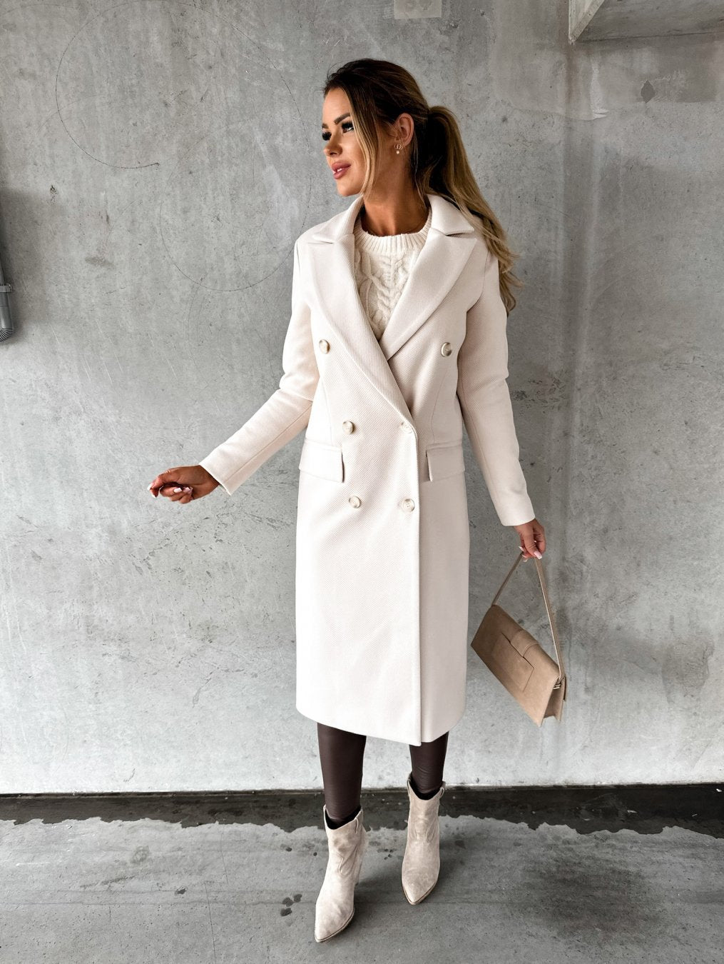 Geneviève | Elegant Double-Breasted Long Coat For Women