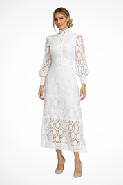 Geneviève Vidal | Lace High Neck Wedding Guest Midi Dress For Women