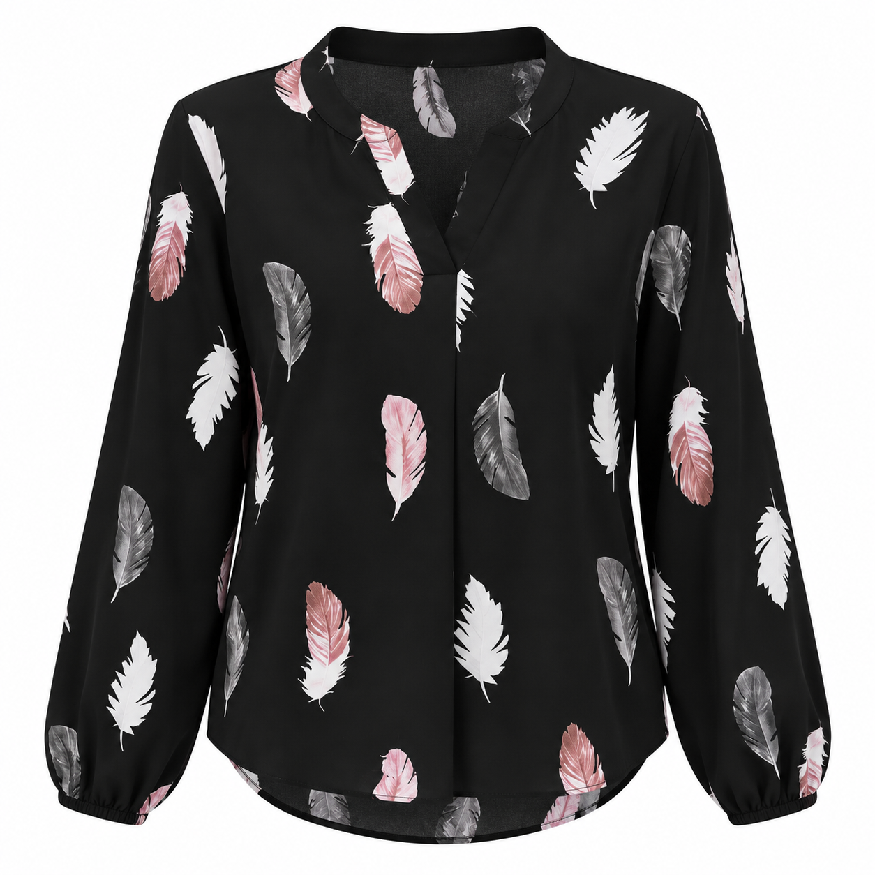 Georgia Marlowe | Feather Print Blouse With Bishop Sleeves