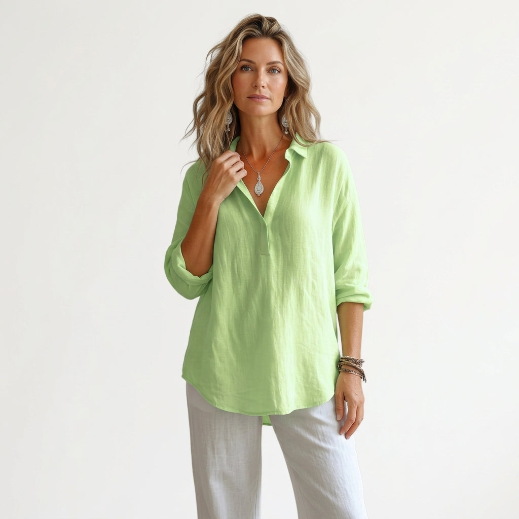 Georgina Hastings | Linen Blouse With V-Neck Collar