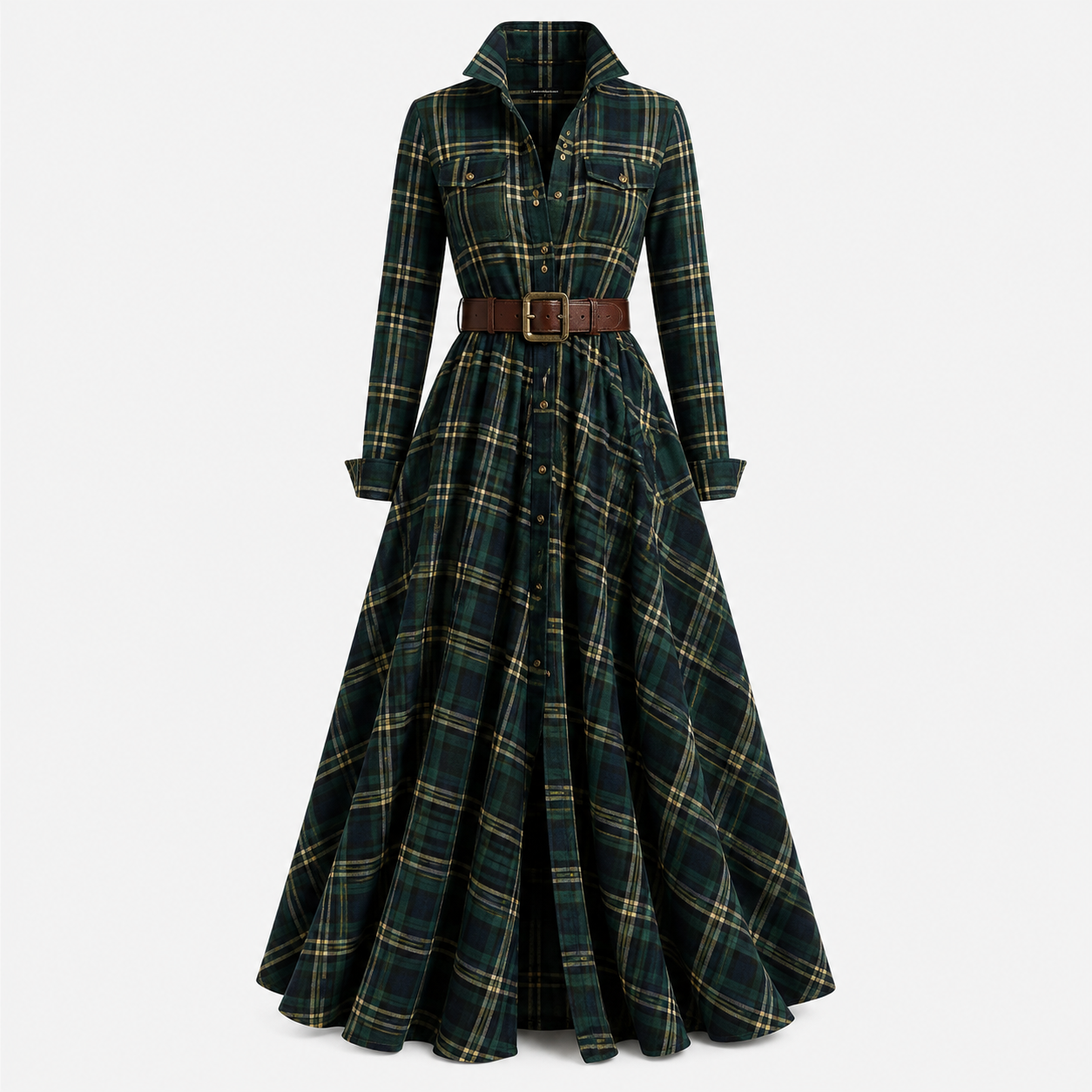 Georgina Thornton | Robe-chemise longue à carreaux tartan avec ceinture