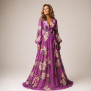 Gisella Monroe | Purple Lightweight Floral Chiffon Maxi Dress