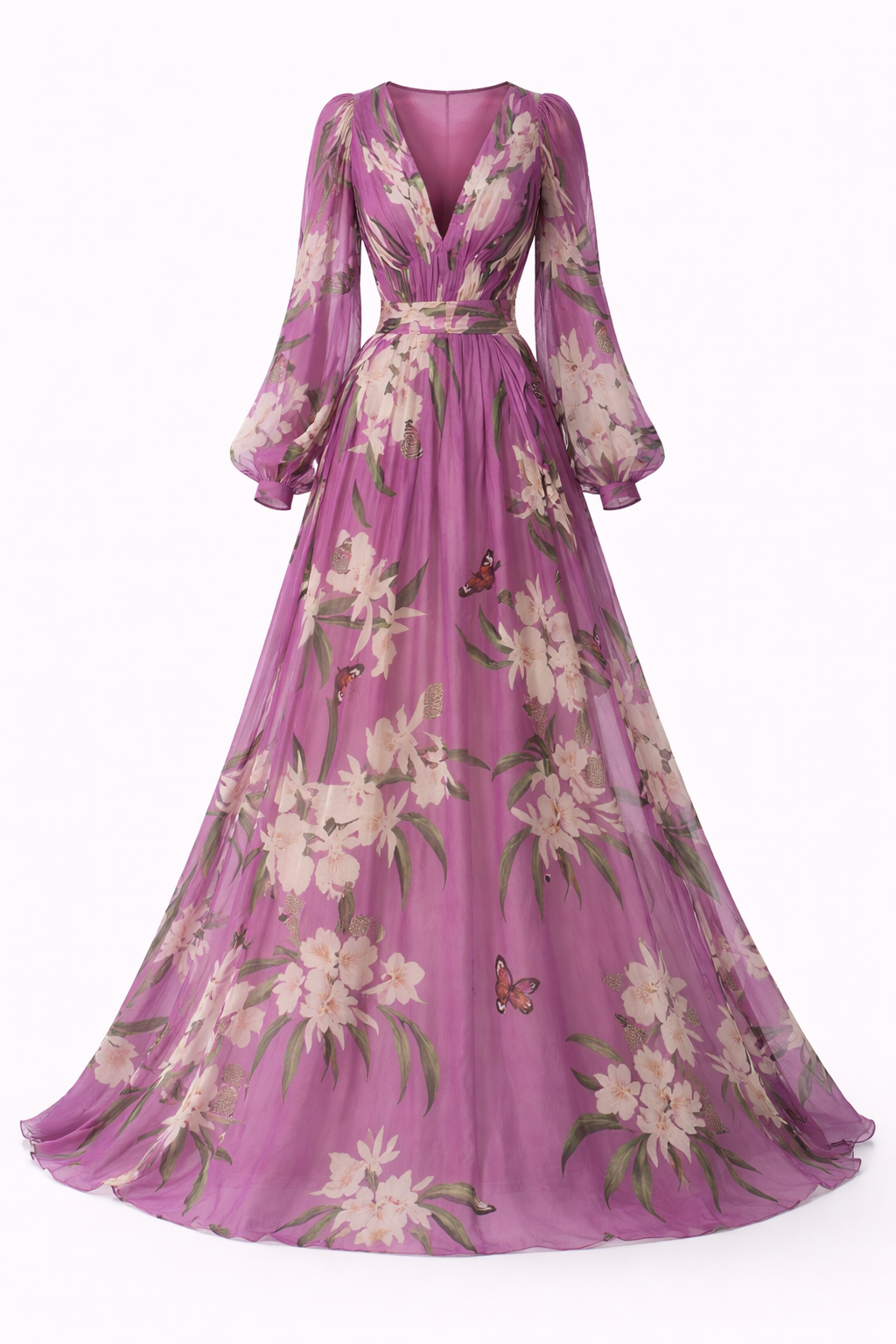 Gisella Monroe | Purple Lightweight Floral Chiffon Maxi Dress