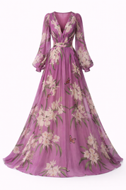 Gisella Monroe | Purple Lightweight Floral Chiffon Maxi Dress