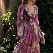Gisella Monroe | Purple Lightweight Floral Chiffon Maxi Dress