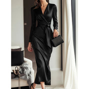 Giulia Fontane | Satin Bodycon Dress with Belt in Burgundy Red