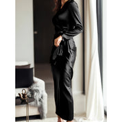 Giulia Fontane | Satin Bodycon Dress with Belt in Burgundy Red