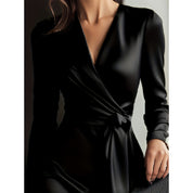 Giulia Fontane | Satin Bodycon Dress with Belt in Burgundy Red