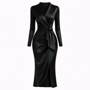 Giulia Fontane | Satin Bodycon Dress with Belt in Burgundy Red