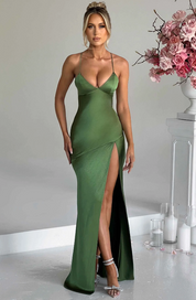 Grace Parker | Satin Halter Neck Slit Maxi Dress
