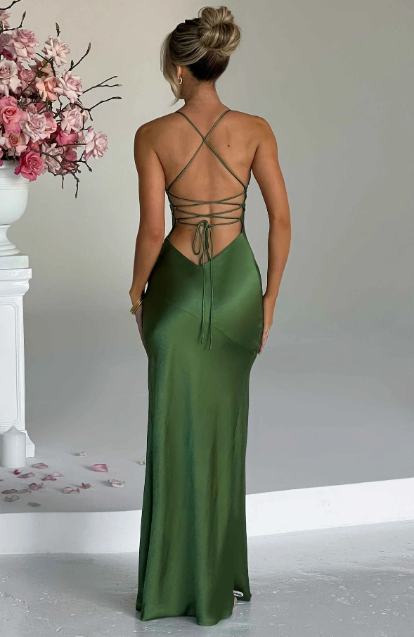Grace Parker | Satin Halter Neck Slit Maxi Dress