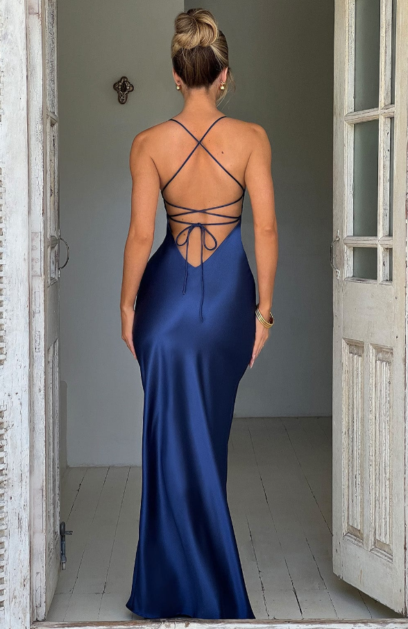 Grace Parker | Satin Halter Neck Slit Maxi Dress