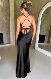 Grace Parker | Satin Halter Neck Slit Maxi Dress