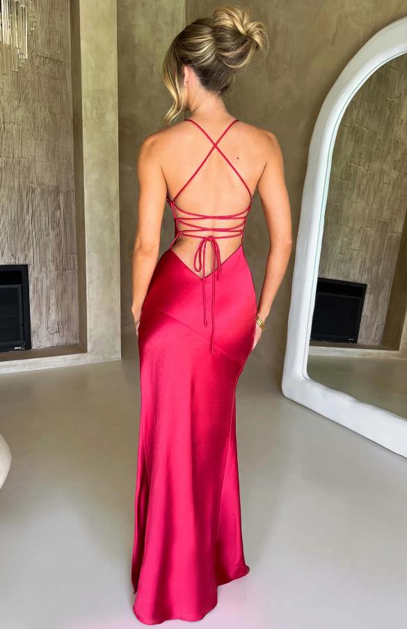 Grace Parker | Satin Halter Neck Slit Maxi Dress