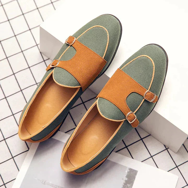 Rupert Sanderson | Men's Canvas & Suede Monk Strap Loafers in Sage Green