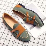 Rupert Sanderson | Men's Canvas & Suede Monk Strap Loafers in Sage Green