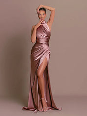 Harper Anderson | Satin High Neck Slit Maxi Dress