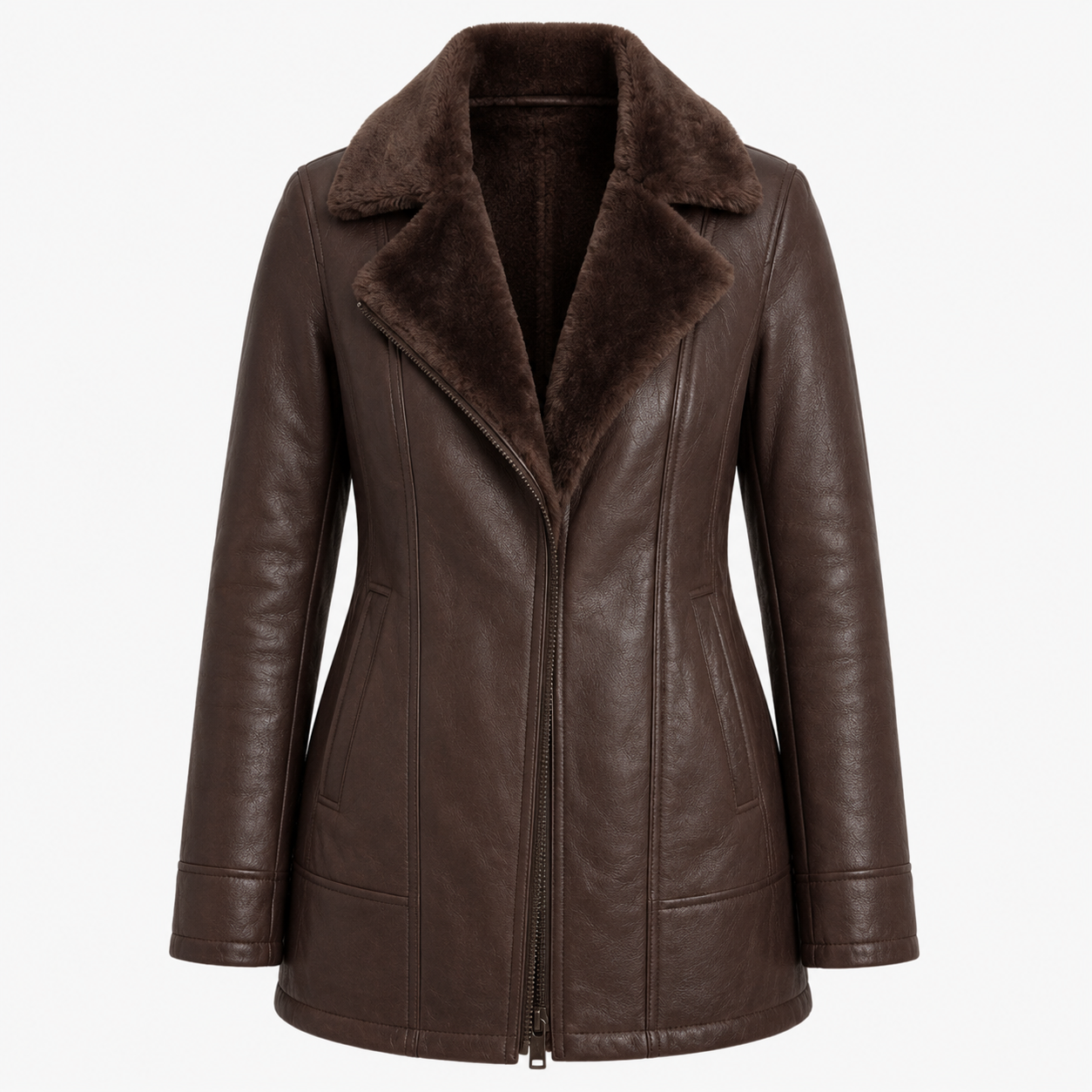 Harriet Bramley | Shearling-Collar Leather Jacket in Rich Brown