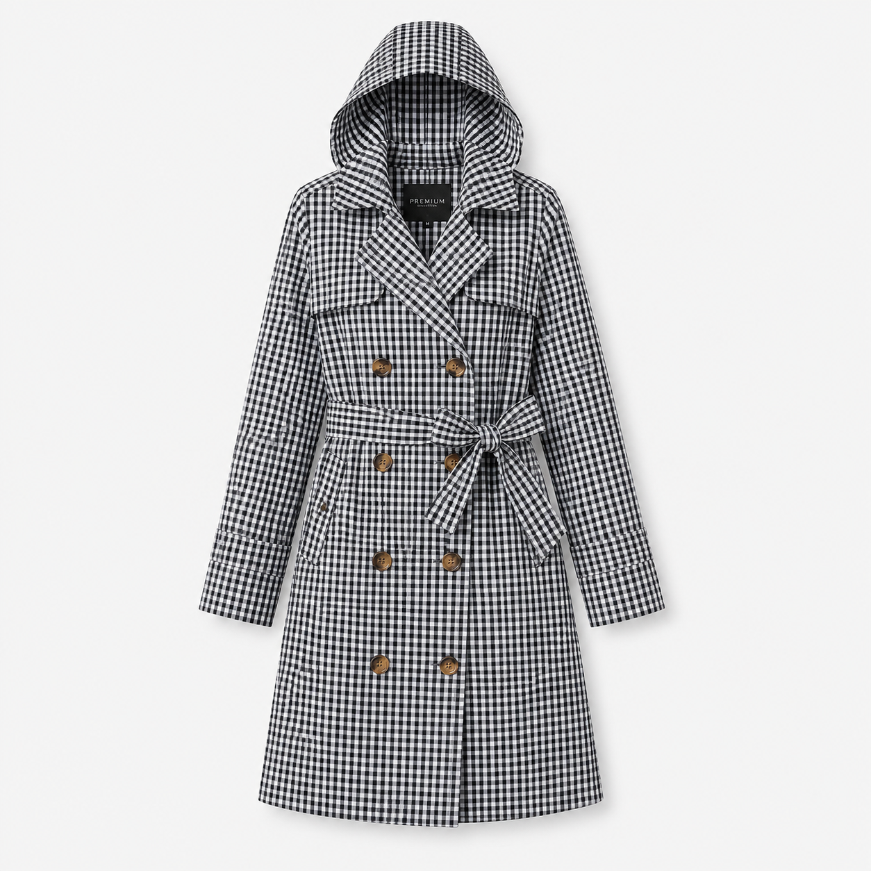 Harriet Clarke | Trench-coat à capuche vichy avec ceinture