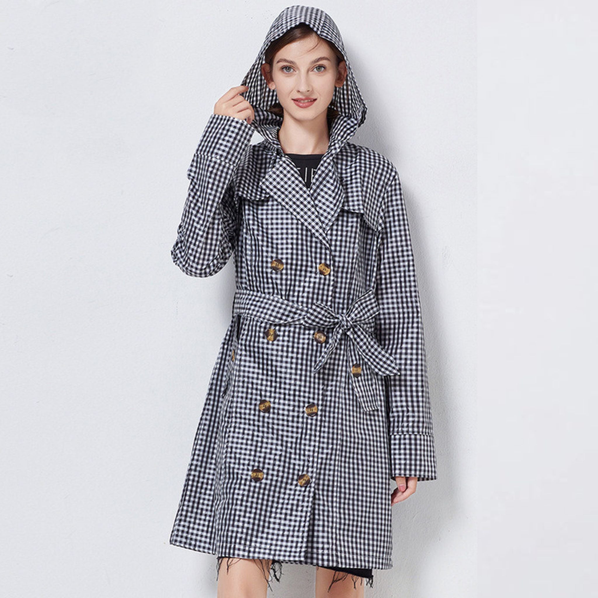 Harriet Clarke | Trench-coat à capuche vichy avec ceinture