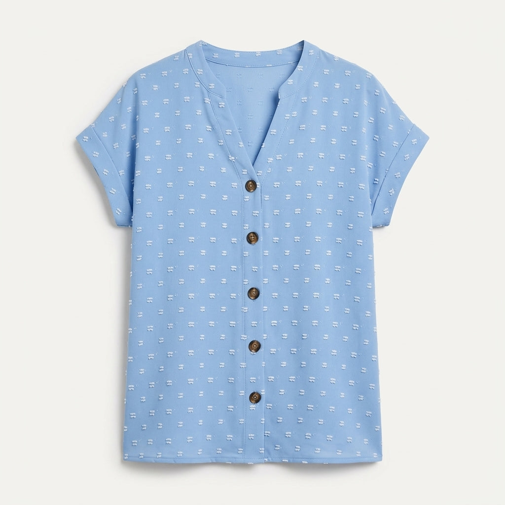 Harriet Munro | Polka Dot V-Neck Blouse With Button Detail